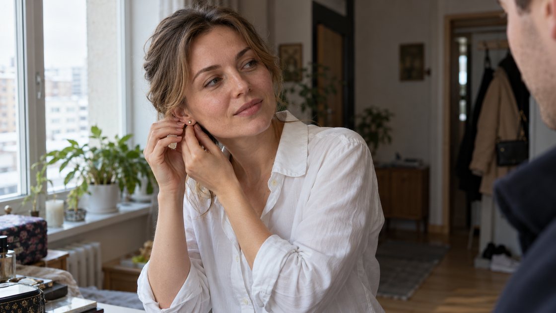 Женщина с небольшими серьгами при дневном свете