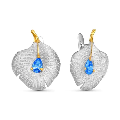 Серьги серебряные С-22-0125W1 поз. | Кольцо серебряное К-11-0125W1 поз. купить по цене 18350 руб. в ювелирном магазине ⭐️ «Золотая Подкова»