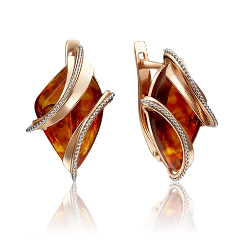 Серьги золотые 02-4130-00-271-1110-46 | Серьги с янтарем купить по выгодной цене в ювелирном магазине ⭐️ «Золотая Подкова»