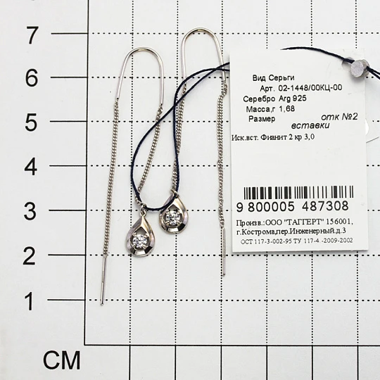 Серьги из серебра с фианитами