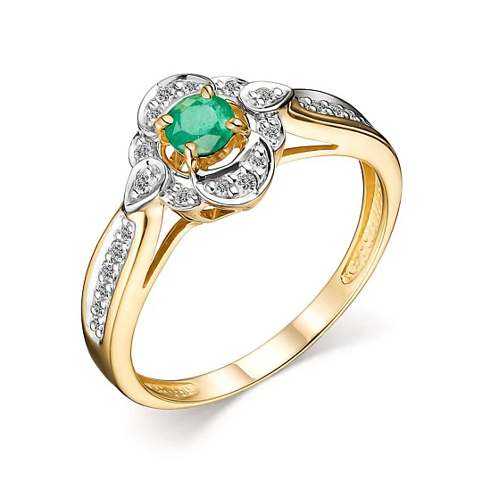 Кольцо золотое 14428-301 | Кольца с изумрудами купить по выгодной цене в ювелирном магазине ⭐️ «Золотая Подкова»