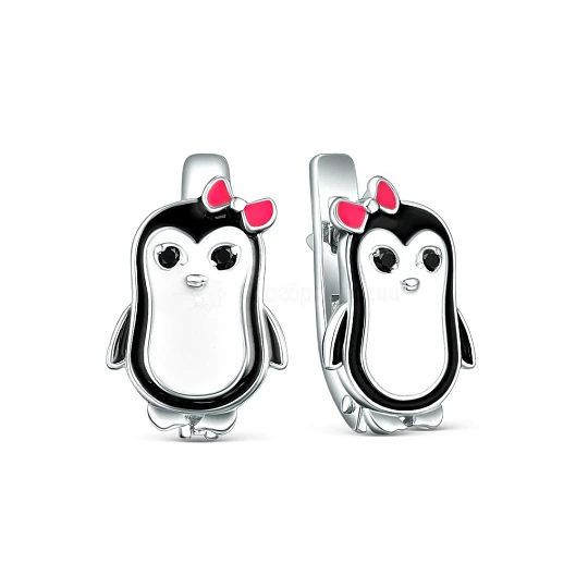 Серьги серебряные 2313058 Пингвин | Ювелирные изделия в сети Золотая Подкова