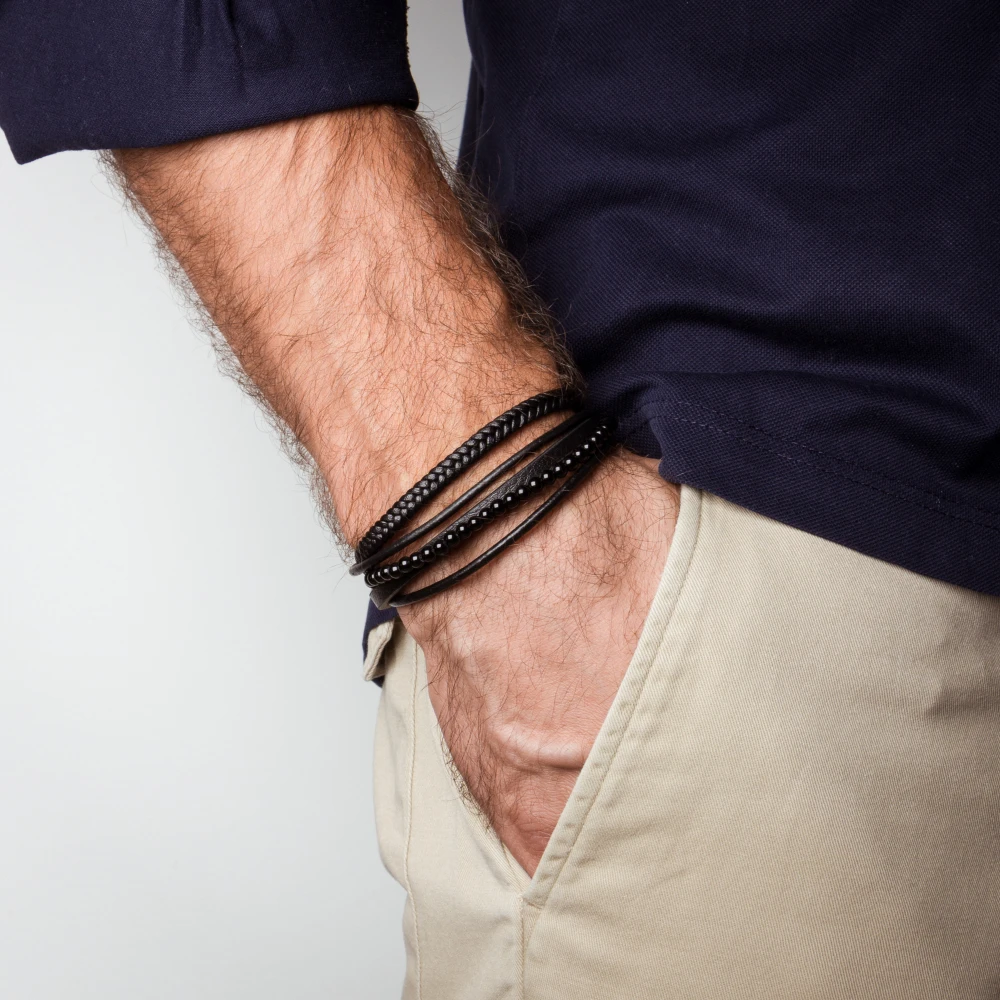 Браслет стальной AS-BR053-bkAg | Браслеты с агатами купить по выгодной цене в ювелирном магазине ⭐️ «Золотая Подкова»