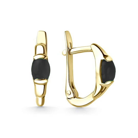 Серьги золотые 20791151 Л.Оникс | Серьги с ониксом купить по выгодной цене в ювелирном магазине ⭐️ «Золотая Подкова»