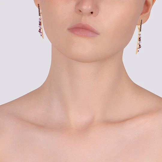 Серьги золотые Т14102Б524-01 | Серьги с родолитом купить по выгодной цене в ювелирном магазине ⭐️ «Золотая Подкова»