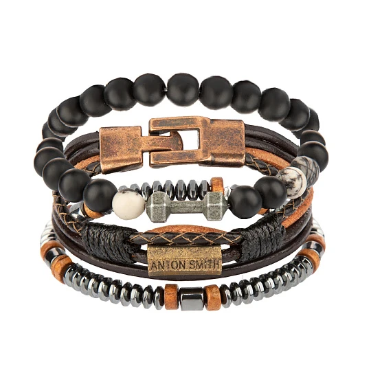 Браслет стальной Om-BR044-bkgy | Стальные браслеты купить по выгодной цене в ювелирном магазине ⭐️ «Золотая Подкова»