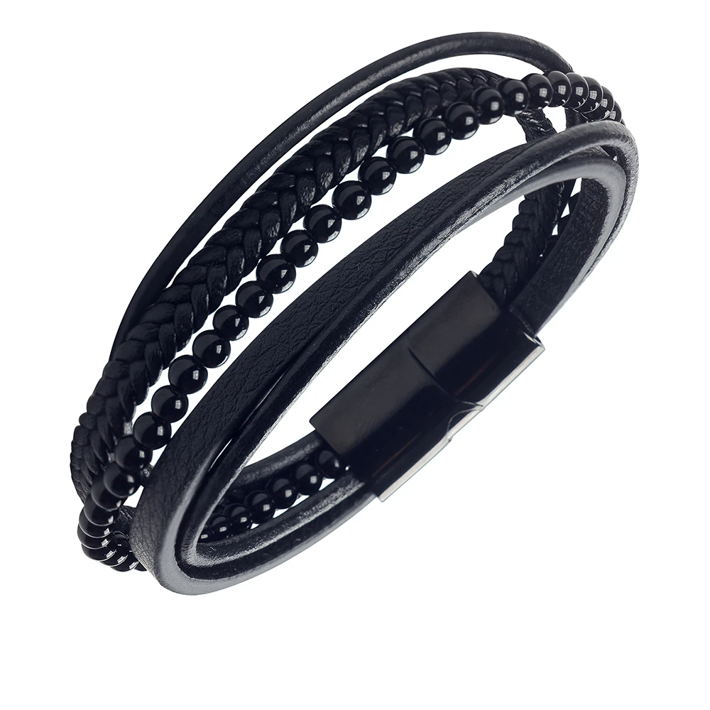 Браслет стальной AS-BR053-bkAg | Браслеты с агатами купить по выгодной цене в ювелирном магазине ⭐️ «Золотая Подкова»