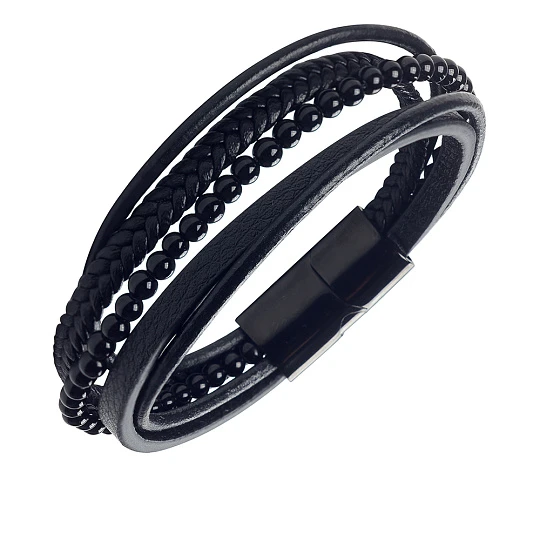 Браслет стальной AS-BR053-bkAg | Браслеты с агатами купить по выгодной цене в ювелирном магазине ⭐️ «Золотая Подкова»