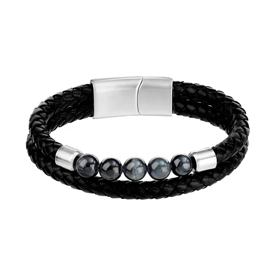 Браслет стальной AS-BR137-bkTg | Браслеты с агатами купить по выгодной цене в ювелирном магазине ⭐️ «Золотая Подкова»