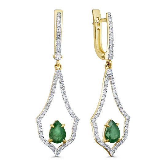 Серьги золотые 12-22056-1200 | Серьги с изумрудами купить по выгодной цене в ювелирном магазине ⭐️ «Золотая Подкова»