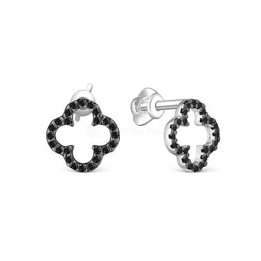 Серьги серебряные С-7351чр416 | Серьги с фианитом купить по выгодной цене в ювелирном магазине ⭐️ «Золотая Подкова»