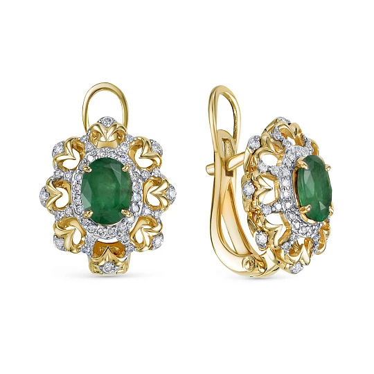 Серьги золотые 24344-301 | Серьги с изумрудами купить по выгодной цене в ювелирном магазине ⭐️ «Золотая Подкова»