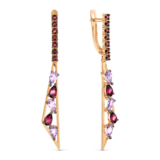 Серьги золотые Т14102Б524-01 | Серьги с родолитом купить по выгодной цене в ювелирном магазине ⭐️ «Золотая Подкова»