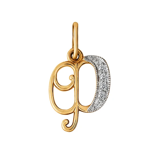 Подвеска золотая Т142031729-Ф "Ф" | Ювелирные изделия в сети Золотая Подкова